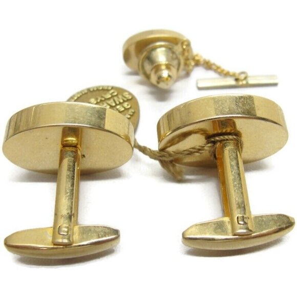 Sarah Coventry Cufflinks Set Swarovski Crystal Gold Tone Wedding Tux Vintage - Picture 5 of 13